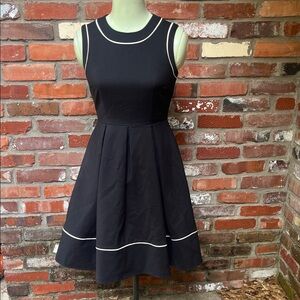 Kate Spade Hope Black Sleeveless Fit-and-Flare Dress with White Piping size 0